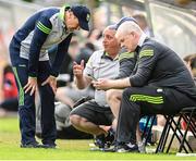 7 May 2022; Kerry manager Jack O'Connor with kit manager Colm Whelan and selector Diarmuid Murphy, right, during the Munster GAA Football Senior Championship Semi-Final match between Cork and Kerry at Páirc Ui Rinn in Cork. Photo by Stephen McCarthy/Sportsfile