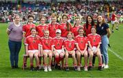 7 May 2022; The Cork primary game girls team, back row, from left, Rachel Barrett, Katie Clifford, Katie Moriarty, Louise Buckley-McKernan and Ellie Spillane, with, front row, Maisie Groarke, Freya Bateman, Hollie Bruton, Róisín Ní Liatháin, Caoimhe Foley and Carla O'Regan during the Munster GAA Football Senior Championship Semi-Final match between Cork and Kerry at Páirc Ui Rinn in Cork. Photo by Stephen McCarthy/Sportsfile