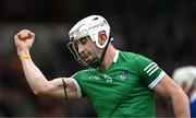 8 May 2022; Aaron Gillane of Limerick celebrates his eight minute goal during the Munster GAA Hurling Senior Championship Round 3 match between Limerick and Tipperary at TUS Gaelic Grounds in Limerick. Photo by Ray McManus/Sportsfile