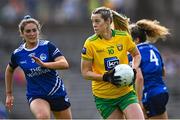 8 May 2022; Yvonne Bonnar of Donegal in action against Shauna Lynch of Cavan during the Ulster Ladies Football Senior Championship Semi-Final match between Cavan and Donegal at St Tiernach's Park in Clones, Monaghan. Photo by Piaras Ó Mídheach/Sportsfile