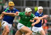 8 May 2022; Kyle Hayes of Limerick is tackled by Ronan Maher of Tipperary during the Munster GAA Hurling Senior Championship Round 3 match between Limerick and Tipperary at TUS Gaelic Grounds in Limerick. Photo by Ray McManus/Sportsfile