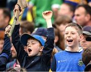 8 May 2022; Tipperary supporters celebrates a score during the Munster GAA Hurling Senior Championship Round 3 match between Limerick and Tipperary at TUS Gaelic Grounds in Limerick. Photo by Stephen McCarthy/Sportsfile