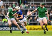 8 May 2022; Ger Browne of Tipperary in action against Declan Hannon and William O'Donoghue of Limerick during the Munster GAA Hurling Senior Championship Round 3 match between Limerick and Tipperary at TUS Gaelic Grounds in Limerick. Photo by Ray McManus/Sportsfile