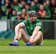 8 May 2022; Graeme Mulcahy of Limerick reacts after picking up an injury during the Munster GAA Hurling Senior Championship Round 3 match between Limerick and Tipperary at TUS Gaelic Grounds in Limerick. Photo by Ray McManus/Sportsfile