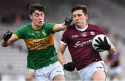8 May 2022; Finnian Ó Laoí of Galway in action against Mark Diffley of Leitrim during the Connacht GAA Football Senior Championship Semi-Final match between Galway and Leitrim at Pearse Stadium in Galway. Photo by Brendan Moran/Sportsfile