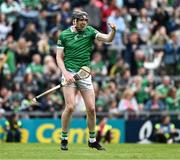 8 May 2022; Declan Hannon of Limerick celebrates scoring a point, late in the game, during the Munster GAA Hurling Senior Championship Round 3 match between Limerick and Tipperary at TUS Gaelic Grounds in Limerick. Photo by Ray McManus/Sportsfile
