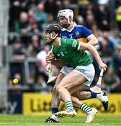 8 May 2022; Conor Boylan of Limerick is tackled by Craig Morgan of Tipperary during the Munster GAA Hurling Senior Championship Round 3 match between Limerick and Tipperary at TUS Gaelic Grounds in Limerick. Photo by Ray McManus/Sportsfile