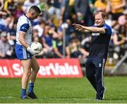 8 May 2022; Cavan manager Mickey Graham with his goalkeeper Raymond Galligan before the Ulster GAA Football Senior Championship Semi-Final match between Cavan and Donegal at St Tiernach's Park in Clones, Monaghan. Photo by Piaras Ó Mídheach/Sportsfile