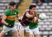8 May 2022; Seán Kelly of Galway in action against Pearce Dolan and Cillian McGloin of Leitrim in the lead up to his side's third goal during the Connacht GAA Football Senior Championship Semi-Final match between Galway and Leitrim at Pearse Stadium in Galway. Photo by Brendan Moran/Sportsfile