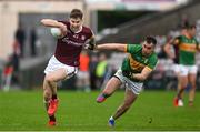 8 May 2022; Patrick Kelly of Galway in action against Paddy Maguire of Leitrim during the Connacht GAA Football Senior Championship Semi-Final match between Galway and Leitrim at Pearse Stadium in Galway. Photo by Brendan Moran/Sportsfile