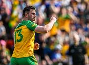 8 May 2022; Patrick McBrearty of Donegal celebrates after scoring his side's second goal during the Ulster GAA Football Senior Championship Semi-Final match between Cavan and Donegal at St Tiernach's Park in Clones, Monaghan. Photo by Piaras Ó Mídheach/Sportsfile