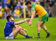 8 May 2022; Thomas Galligan of Cavan and Ryan McHugh of Donegal after the Ulster GAA Football Senior Championship Semi-Final match between Cavan and Donegal at St Tiernach's Park in Clones, Monaghan. Photo by Piaras Ó Mídheach/Sportsfile