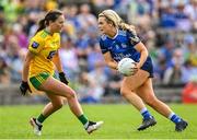 8 May 2022; Mona Sheridan of Cavan in action against Shauna McFadden of Donegal during the Ulster Ladies Football Senior Championship Semi-Final match between Cavan and Donegal at St Tiernach's Park in Clones, Monaghan. Photo by Piaras Ó Mídheach/Sportsfile