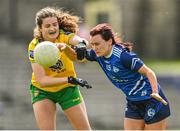 8 May 2022; Geraldine Smith of Cavan in action against Niamh Boyle of Donegal during the Ulster Ladies Football Senior Championship Semi-Final match between Cavan and Donegal at St Tiernach's Park in Clones, Monaghan. Photo by Piaras Ó Mídheach/Sportsfile