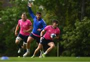 9 May 2022; Leinster players, from right, Max O'Reilly, Vakh Abdaladze and Ross Molony during a Leinster rugby squad training session at UCD in Dublin. Photo by Harry Murphy/Sportsfile