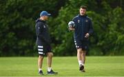 9 May 2022; Will Connors speaks with backs coach Felipe Contepomi during a Leinster rugby squad training session at UCD in Dublin. Photo by Harry Murphy/Sportsfile