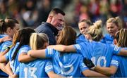 7 May 2022; Dublin manager Mick Bohan speaks to the Dublin team before the TG4 Leinster Senior Ladies Football Championship Round 2 match between Dublin and Meath at Parnell Park in Dublin. Photo by Sam Barnes/Sportsfile