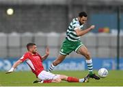 9 May 2022; Roberto Lopes of Shamrock Rovers is tackled by Adam McDonnell of Sligo Rovers during the SSE Airtricity League Premier Division match between Shamrock Rovers and Sligo Rovers at Tallaght Stadium in Dublin. Photo by Harry Murphy/Sportsfile