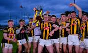 9 May 2022; Kilkenny captain Padraig Moylan celebrates with his teammates after his side's victory in the oneills.com Leinster GAA Hurling U20 Championship Final match between Wexford and Kilkenny at Netwatch Cullen Park in Carlow. Photo by Piaras Ó Mídheach/Sportsfile Photo by Piaras Ó Mídheach/Sportsfile