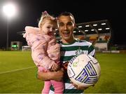 9 May 2022; Graham Burke of Shamrock Rovers with his daughter Posie, aged two, after scoring a hat trick in the SSE Airtricity League Premier Division match between Shamrock Rovers and Sligo Rovers at Tallaght Stadium in Dublin. Photo by Harry Murphy/Sportsfile