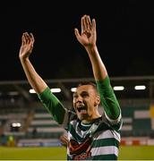 9 May 2022; Graham Burke of Shamrock Rovers celebrates after scoring a hat trick in the SSE Airtricity League Premier Division match between Shamrock Rovers and Sligo Rovers at Tallaght Stadium in Dublin. Photo by Harry Murphy/Sportsfile
