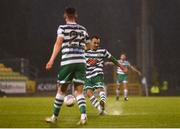 9 May 2022; Graham Burke of Shamrock Rovers shoots to score his and his side's third goal during the SSE Airtricity League Premier Division match between Shamrock Rovers and Sligo Rovers at Tallaght Stadium in Dublin. Photo by Harry Murphy/Sportsfile