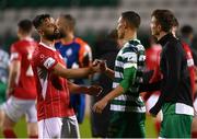 9 May 2022; Graham Burke of Shamrock Rovers shakes hands with Greg Bolger of Sligo Rovers after the SSE Airtricity League Premier Division match between Shamrock Rovers and Sligo Rovers at Tallaght Stadium in Dublin. Photo by Harry Murphy/Sportsfile
