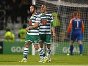 9 May 2022; Graham Burke, right, and Richie Towell of Shamrock Rovers react at the full-time whistle in the SSE Airtricity League Premier Division match between Shamrock Rovers and Sligo Rovers at Tallaght Stadium in Dublin. Photo by Harry Murphy/Sportsfile