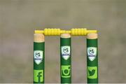 10 May 2022; A general view of the stumps and bails before the Cricket Ireland Inter-Provincial Cup match between Leinster Lightning and Munster Reds at Pembroke Cricket Club in Dublin. Photo by Sam Barnes/Sportsfile