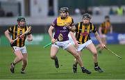 9 May 2022; Cian Molloy of Wexford in action against Kilkenny players Andy Hickey, left, and Gearóid Dunne during the oneills.com Leinster GAA Hurling U20 Championship Final match between Wexford and Kilkenny at Netwatch Cullen Park in Carlow. Photo by Piaras Ó Mídheach/Sportsfile