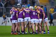 9 May 2022; Wexford players in a huddle before the oneills.com Leinster GAA Hurling U20 Championship Final match between Wexford and Kilkenny at Netwatch Cullen Park in Carlow. Photo by Piaras Ó Mídheach/Sportsfile