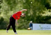 10 May 2022; Fionn Hand of Munster Reds bowls during the Cricket Ireland Inter-Provincial Cup match between Leinster Lightning and Munster Reds at Pembroke Cricket Club in Dublin. Photo by Sam Barnes/Sportsfile