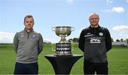 10 May 2022; Villa FC manager Conor Coad and Pike Rovers manager Robbie Williams with the cup during a FAI Junior Cup Final press day at FAI Headquarters in Abbotstown, Dublin. Photo by Harry Murphy/Sportsfile