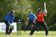 10 May 2022; Tyrone Kane of Munster Reds and Leinster Lightning wicket keeper Lorcan Tucker watch on as the ball narrowly misses the stumps during the Cricket Ireland Inter-Provincial Cup match between Leinster Lightning and Munster Reds at Pembroke Cricket Club in Dublin. Photo by Sam Barnes/Sportsfile