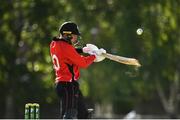 10 May 2022; PJ Moor of Munster Reds plays a shot before being caught during the Cricket Ireland Inter-Provincial Cup match between Leinster Lightning and Munster Reds at Pembroke Cricket Club in Dublin. Photo by Sam Barnes/Sportsfile