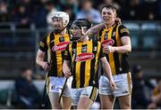 9 May 2022; Kilkenny players, from left, Timmy Clifford, Eoin O'Brien and Padraig Moylan celebrate after their side's victory in the oneills.com Leinster GAA Hurling U20 Championship Final match between Wexford and Kilkenny at Netwatch Cullen Park in Carlow. Photo by Piaras Ó Mídheach/Sportsfile