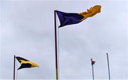 9 May 2022; The flags of Kilkenny, Wexford and the Irish tricolour flying in strong wind before the oneills.com Leinster GAA Hurling U20 Championship Final match between Wexford and Kilkenny at Netwatch Cullen Park in Carlow. Photo by Piaras Ó Mídheach/Sportsfile