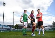 11 May 2022; Cian Murphy of Cork City, left, Chloe Singleton of Galway WFC, Will Patching of Derry City pictured at the launch of the Football Association of Ireland (FAI) and SSE Airtricity’s sustainability drive for Irish football with Mark Scanlon of the FAI and Áine Plunkett of SSE Airtricity. The sustainability drive is aimed at improving the environmental footprint of Irish football across the country. The #DifferentLeague initiative will see every club across the leagues given access to internationally recognised sustainability accreditation experts GreenCode. Photo by David Fitzgerald/Sportsfile