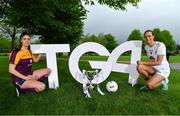 11 May 2022; Roisin Murphy of Wexford, left, and Grace Clifford of Kildare at the Leinster LGFA Captain's Evening at the Johnstown Estate in Enfield before they meet in the 2022 TG4 Leinster LGFA Intermediate Football Championship Final next Sunday. Photo by Brendan Moran/Sportsfile