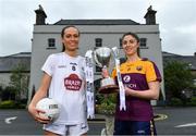 11 May 2022; Grace Clifford of Kildare, left, and Roisin Murphy of Wexford at the Leinster LGFA Captain's Evening at the Johnstown Estate in Enfield before they meet in the 2022 TG4 Leinster LGFA Intermediate Football Championship Final next Sunday. Photo by Brendan Moran/Sportsfile