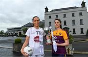 11 May 2022; Grace Clifford of Kildare, left, and Roisin Murphy of Wexford at the Leinster LGFA Captain's Evening at the Johnstown Estate in Enfield before they meet in the 2022 TG4 Leinster LGFA Intermediate Football Championship Final next Sunday. Photo by Brendan Moran/Sportsfile