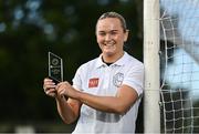 13 May 2022; Meath ladies football star Vikki Wall with her Gaelic Writers' Association (GWA) Football Personality of the Year award, in association with Wilson Hartnell Public Relations, at St Peter's GAA club in Dunboyne, Meath. Photo by Sam Barnes/Sportsfile