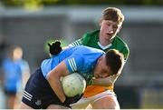 11 May 2022; Emmet Brady of Dublin in action against Luke Kelly of Offaly during the Electric Ireland Leinster GAA Minor Football Championship Semi-Final match between Dublin and Offaly at Parnell Park in Dublin. Photo by Seb Daly/Sportsfile