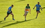 11 May 2022; Shane Rigney of Offaly in action against Dylan Clark, left, and Paul Reynolds Hands of Dublin during the Electric Ireland Leinster GAA Minor Football Championship Semi-Final match between Dublin and Offaly at Parnell Park in Dublin. Photo by Seb Daly/Sportsfile