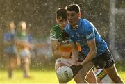 11 May 2022; Nathan Fitzgerald of Dublin in action against Donal Shirley of Offaly during the Electric Ireland Leinster GAA Minor Football Championship Semi-Final match between Dublin and Offaly at Parnell Park in Dublin. Photo by Seb Daly/Sportsfile