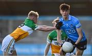 11 May 2022; Tim Deering of Dublin in action against Padraig McLoughlin of Offaly during the Electric Ireland Leinster GAA Minor Football Championship Semi-Final match between Dublin and Offaly at Parnell Park in Dublin. Photo by Seb Daly/Sportsfile
