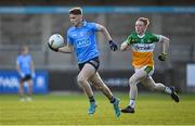 11 May 2022; David Lucey of Dublin in action against Luke Kelly of Offaly during the Electric Ireland Leinster GAA Minor Football Championship Semi-Final match between Dublin and Offaly at Parnell Park in Dublin. Photo by Seb Daly/Sportsfile