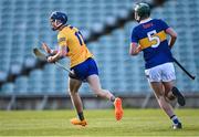 11 May 2022; Jack O'Neill of Clare celebrates scoring a point during the Electric Ireland Munster GAA Minor Hurling Championship Final match between Tipperary and Clare at TUS Gaelic Grounds in Limerick. Photo by Piaras Ó Mídheach/Sportsfile