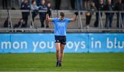 11 May 2022; David Mulqueen of Dublin celebrates at the final whistle after his side's victory in the Electric Ireland Leinster GAA Minor Football Championship Semi-Final match between Dublin and Offaly at Parnell Park in Dublin. Photo by Seb Daly/Sportsfile