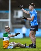 11 May 2022; Padraig McLoughlin of Offaly and Paul Reynolds Hands of Dublin both appeal a decision during the Electric Ireland Leinster GAA Minor Football Championship Semi-Final match between Dublin and Offaly at Parnell Park in Dublin. Photo by Seb Daly/Sportsfile